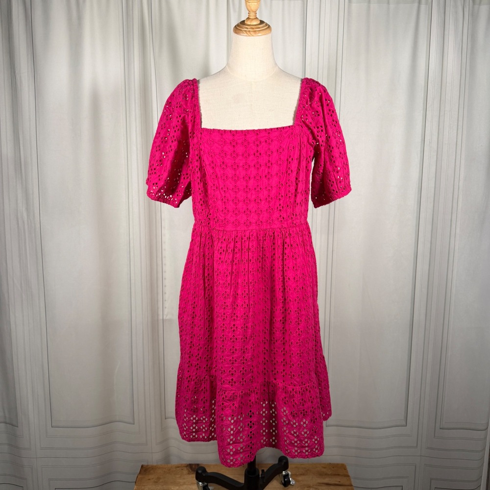 NWT La Blanca Magenta Eyelet Saltwater Sands Smocked Back Dress XL Pockets